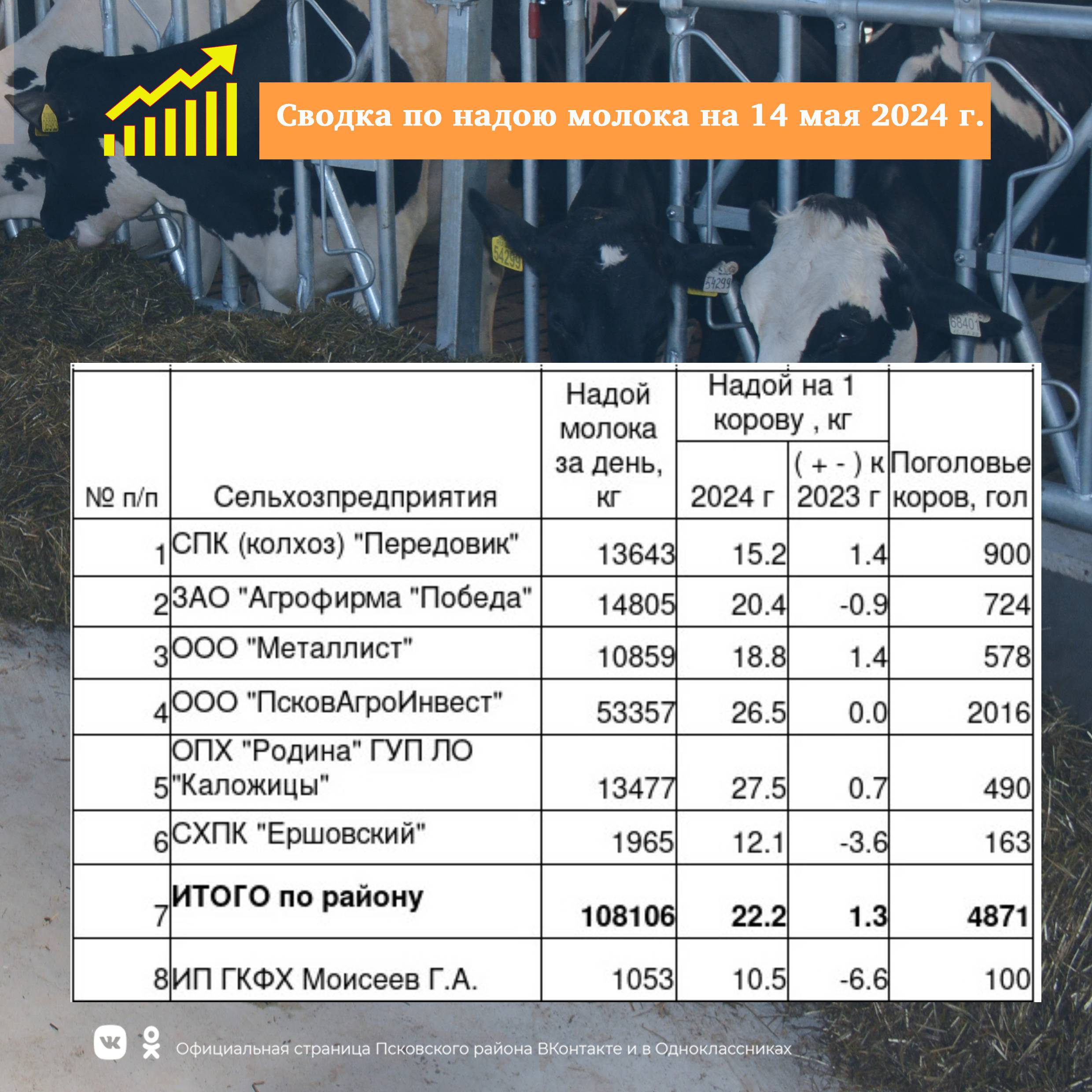 Сводка по надою молока на 14 мая  2024 года.
