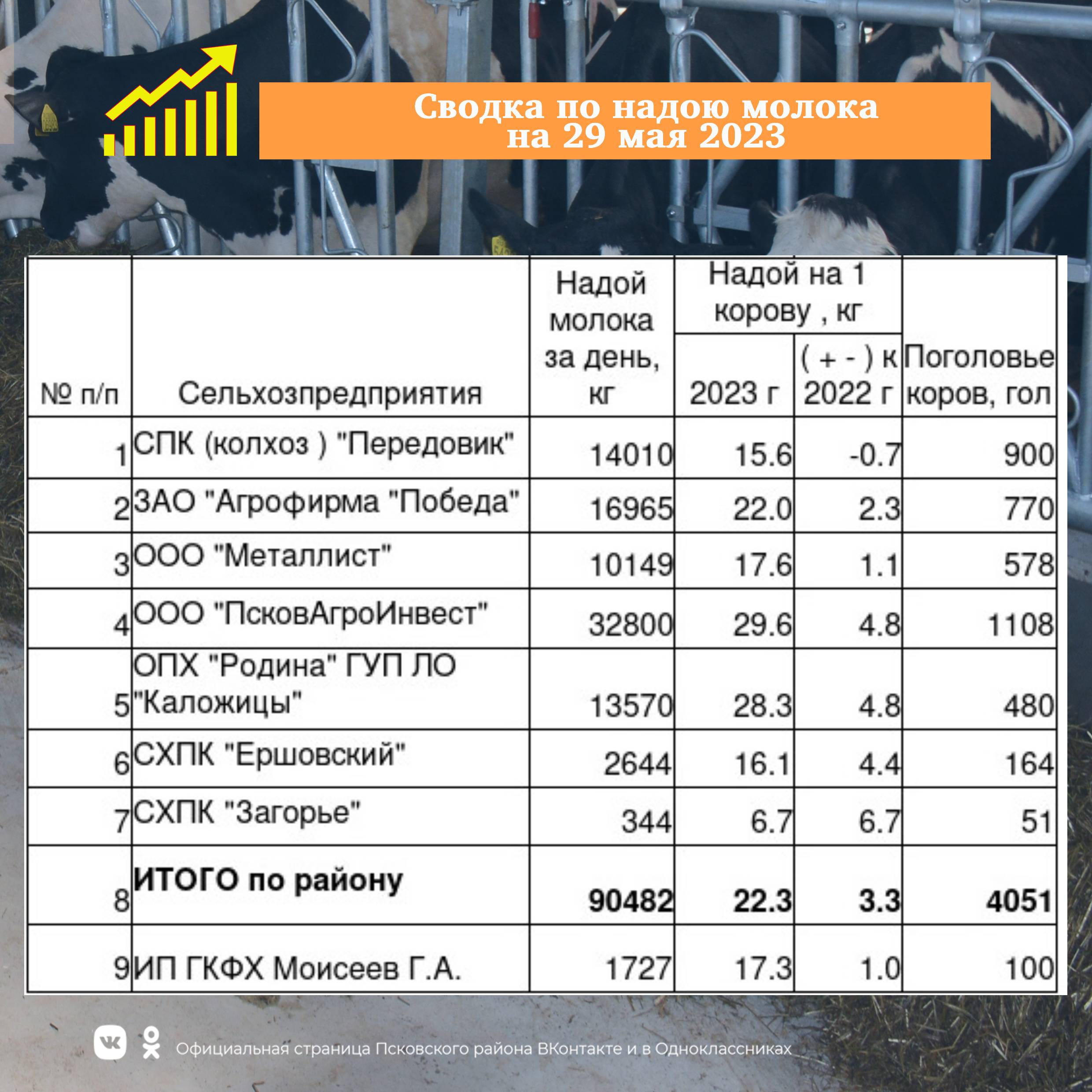 Сводка по надою молока в сельскохозяйственных предприятиях Псковского района..