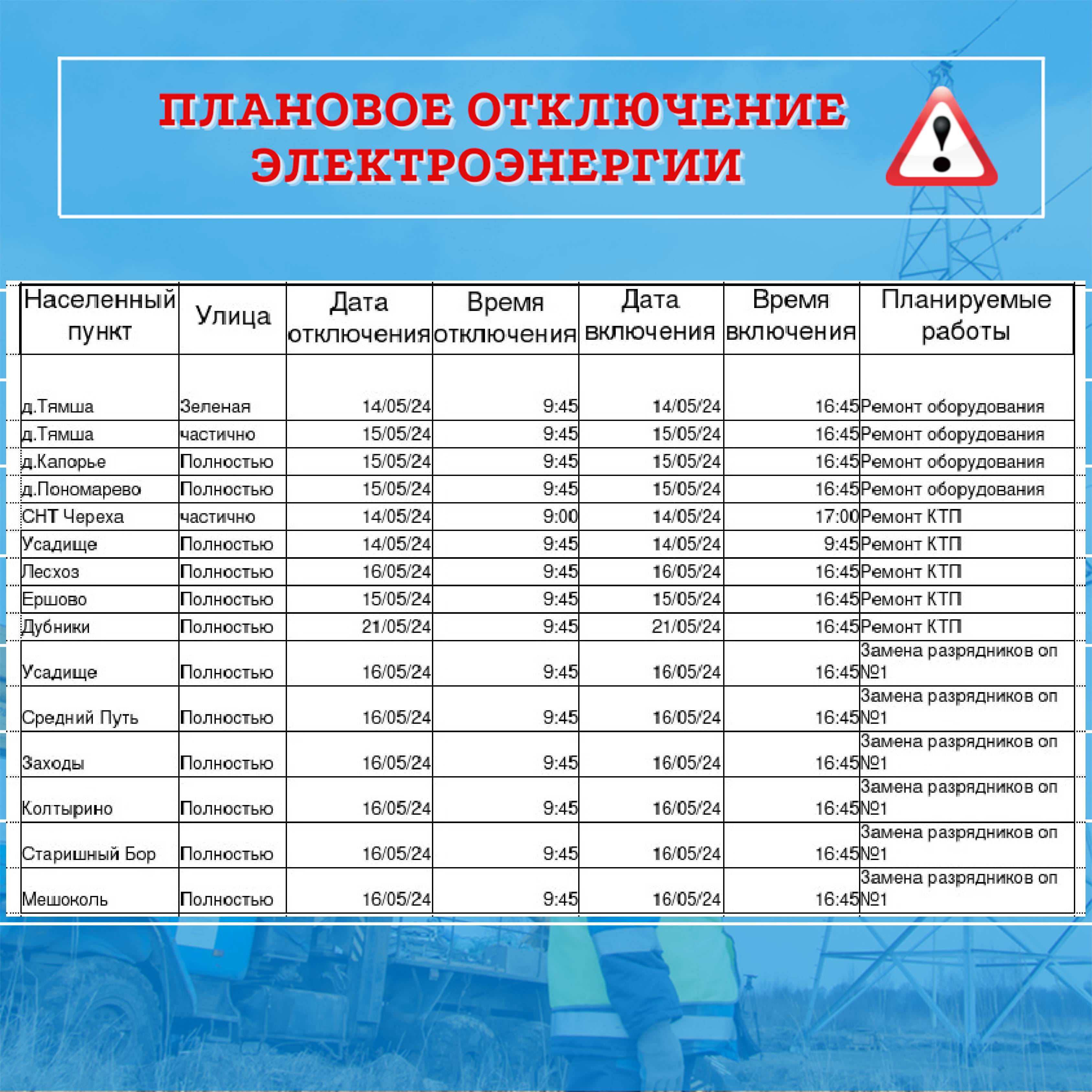 плановое отключение электроэнергии.