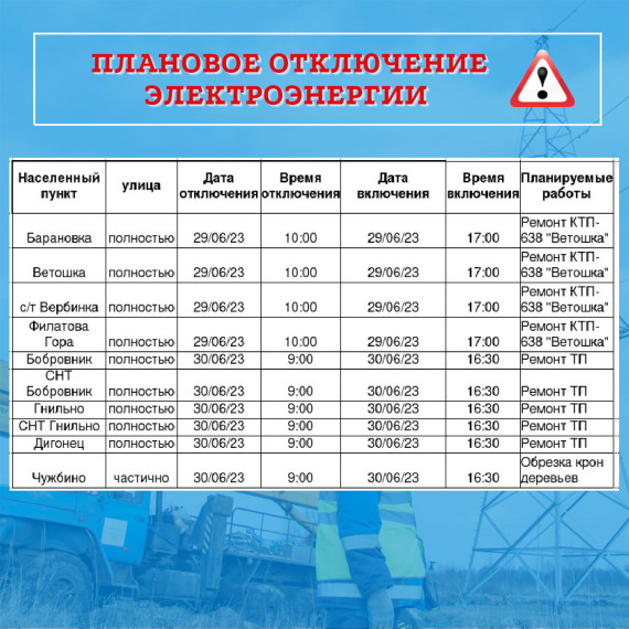 Плановое отключение электроэнергии. Плановое отключение электроэнергии.