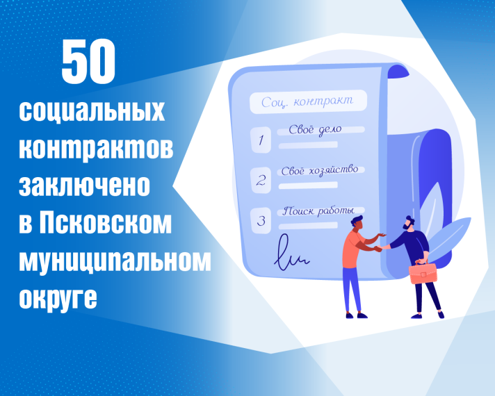 50 социальных контрактов заключено в Псковском МО. 50 социальных контрактов заключено в Псковском МО.