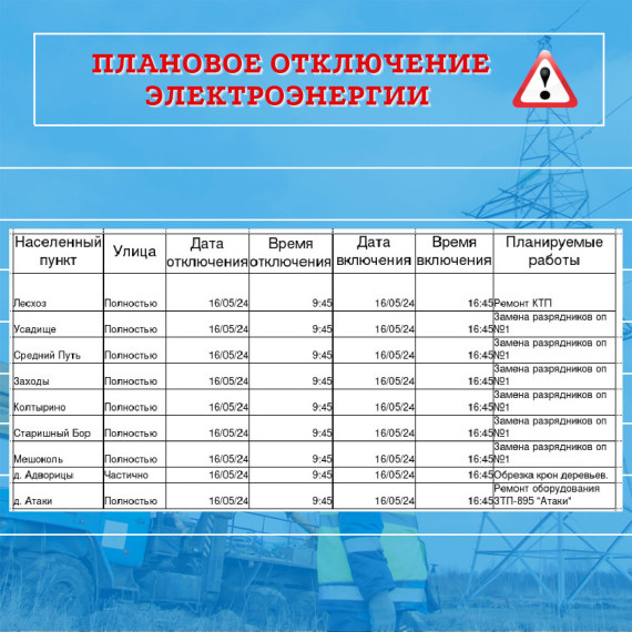 Плановое отключение электроэнергии. Плановое отключение электроэнергии.